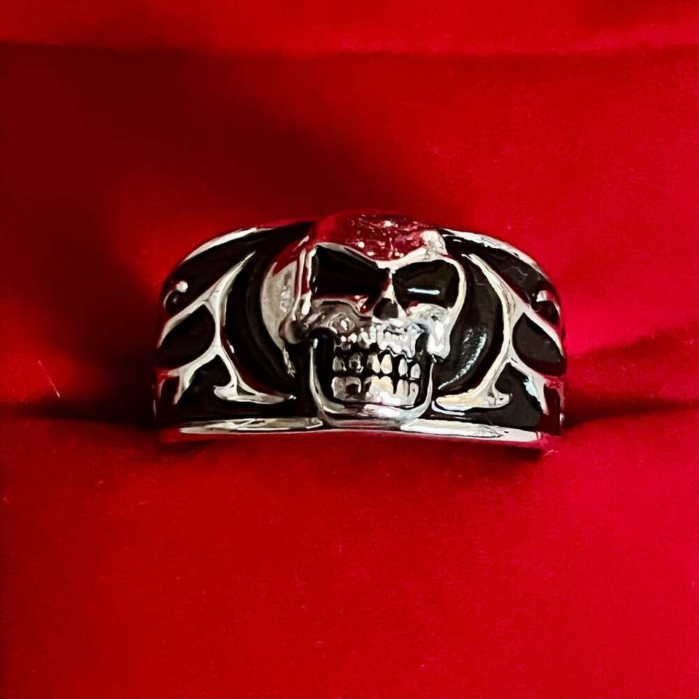 Fear Nothing Skull Ring Silver And Black Biker Goth Titanium Steel Silver Sz 12